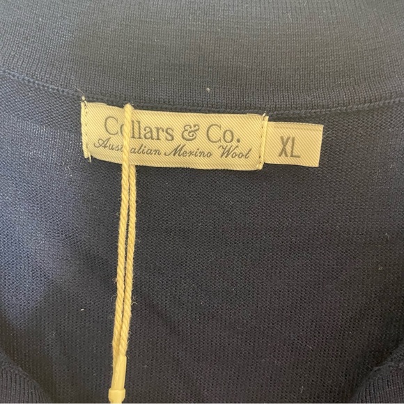 NEW Collars & Co Navy Blue Bellagio Buttonless Short Sleeve Merino Polo XL - Picture 4 of 7